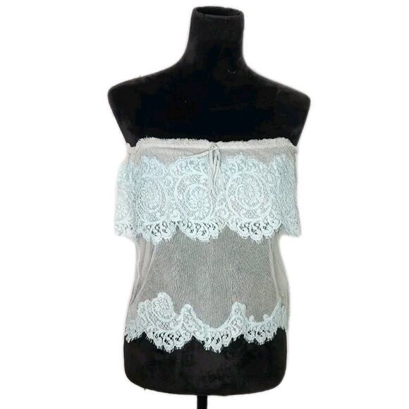 Catherine Brickhill Tops - Catherine Brickhill Cotton Mesh Tulle Lace Strapless Sheer Top Light Mint S